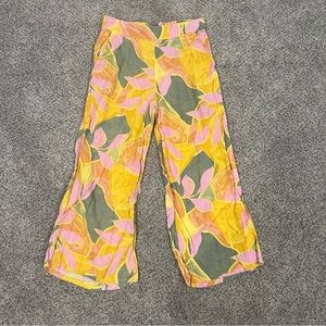 Tahari 100% Linen Tropical Print Wide Leg Crop Pull On Pants Women’s Size Medium
